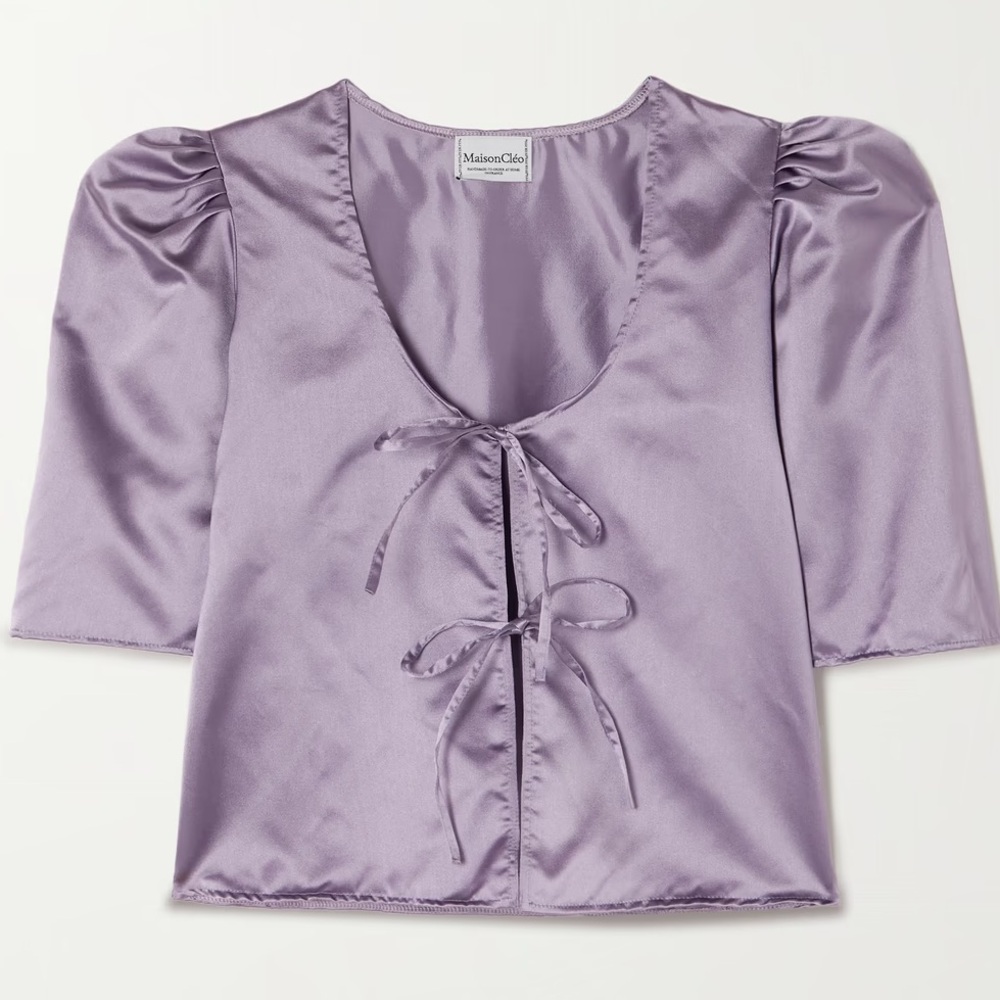 Maison Cleo AGNES deep red duchesse silk blouse Size L NWT